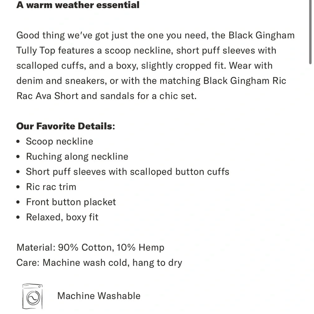 Tuckernuck Black Gingham Ric Rac Tully Top - Picture 3 of 5